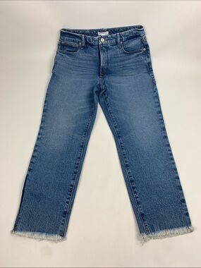Good American Light Blue Denim Jeans Size 4/27 Stretch Raw hem bottom New